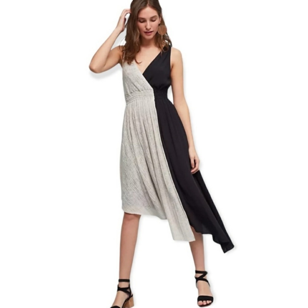 Maeve Elisabel Anthropologie Black and Cream Asymmetrical Dress NWT